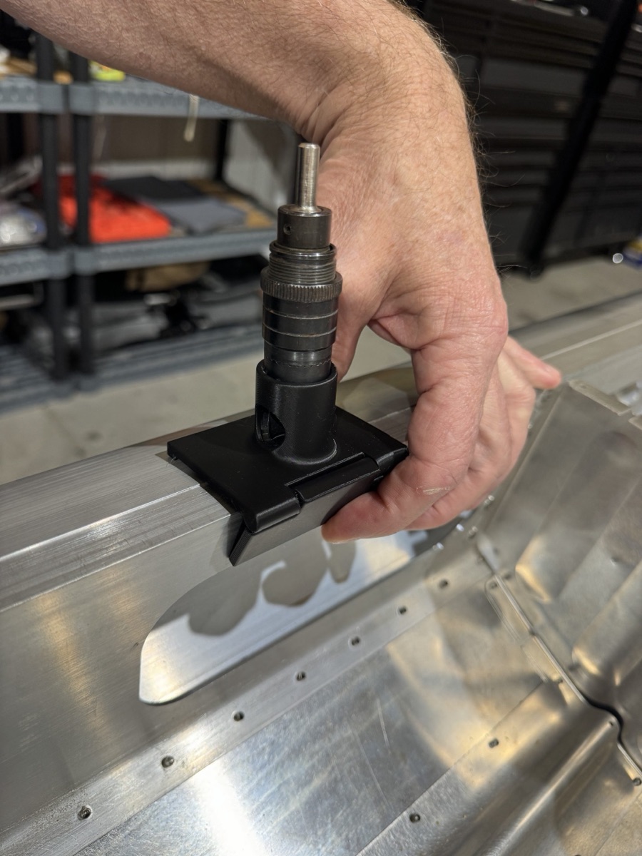 Countersinking jig on a wing spar